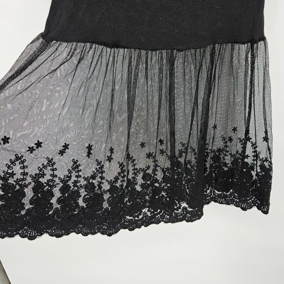 Tank Midi Dress Small Black Floral Lace Mesh Skirt Boho Gothic Cotton Blend - Picture 4 of 10